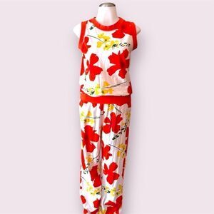 GENE EWING BIS Vintage 1990 Poppy Floral Sleeveless Top & Pants 2 Piece Set